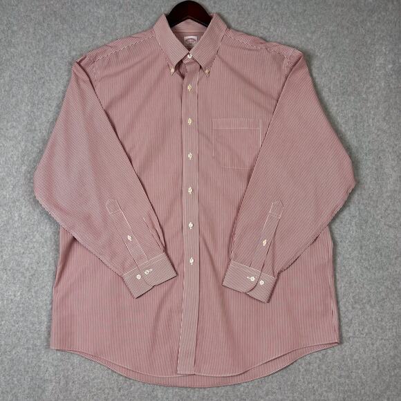 Brooks Brothers 346 Shirt Men's Size 17.5-4/5 Red White Striped L/S Button Down - Picture 1 of 8